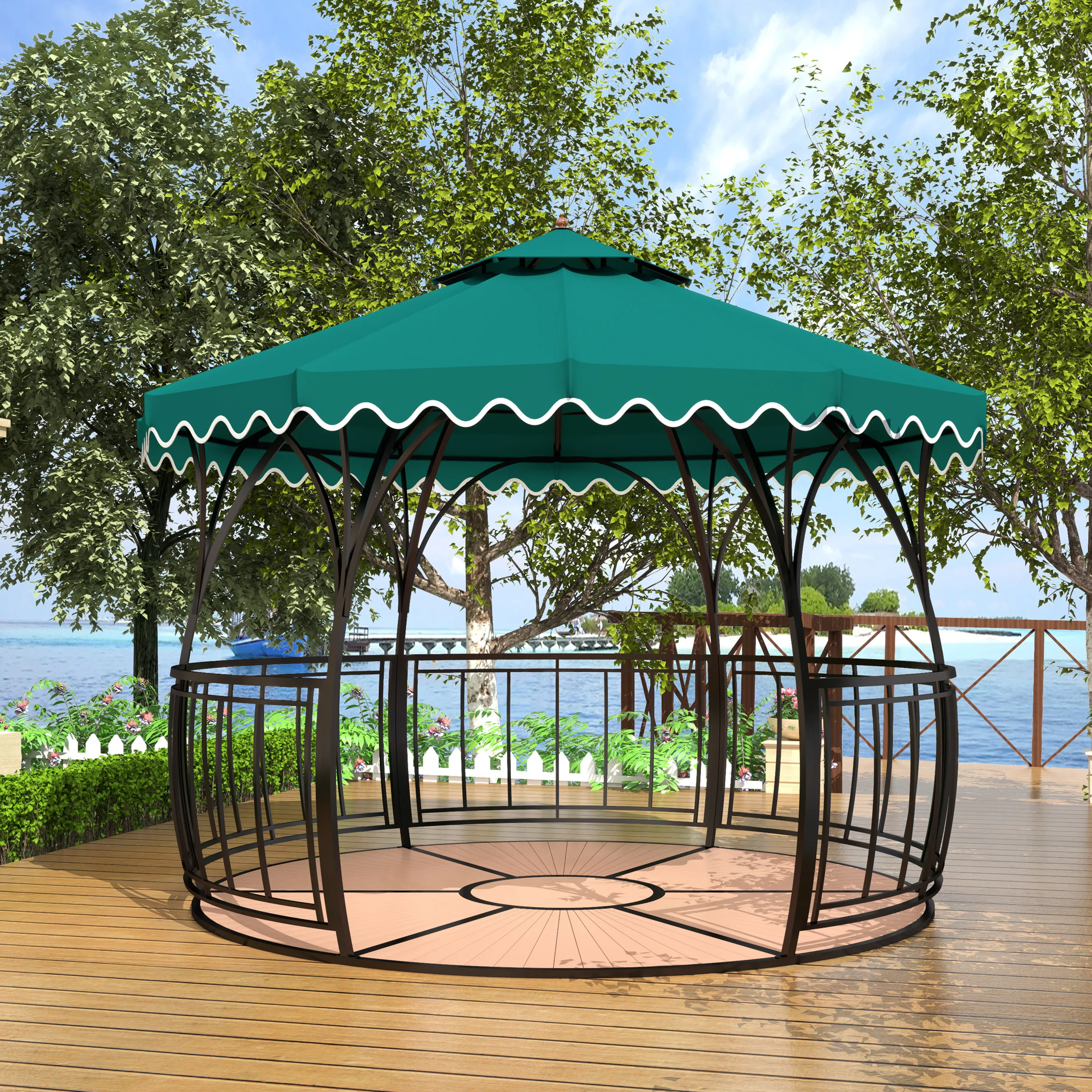 

Hot-selling Outdoor Waterproof Metal Pergola Gazebo Pavilion Round Gazebo With floor