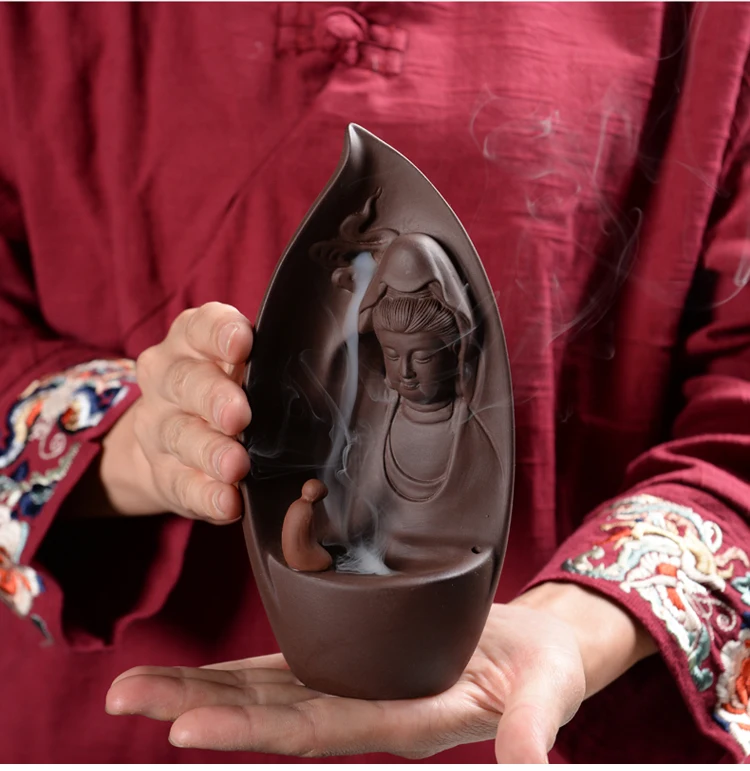 19 см большая Юго-Восточная Азия, буддизм, ИСКУССТВО, HOME, благословение, семья, Сейф ЧАН DAO, керамика, Гуаньинь, бодхисаттва, Будда, орнамент, статуя курильницы