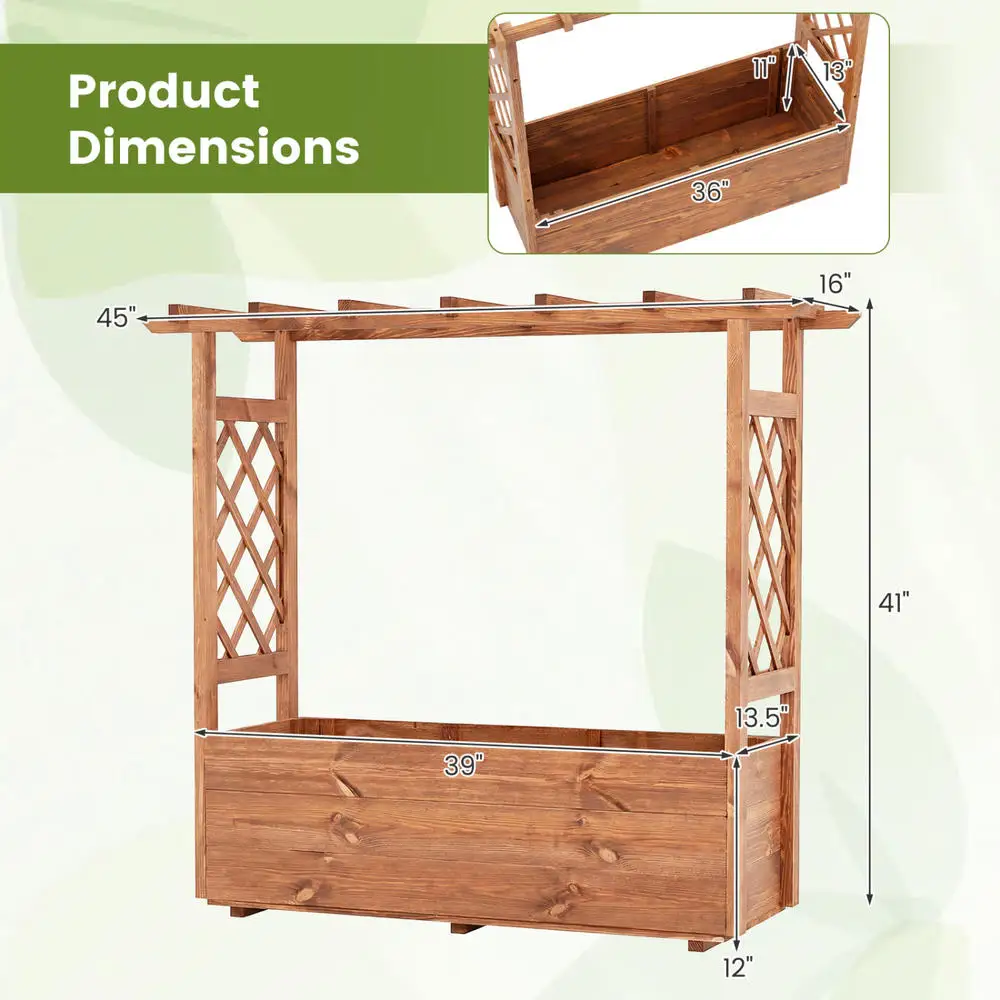Wooden Elevated Planter Raised Garden Bed with Hanging Roof-Orange