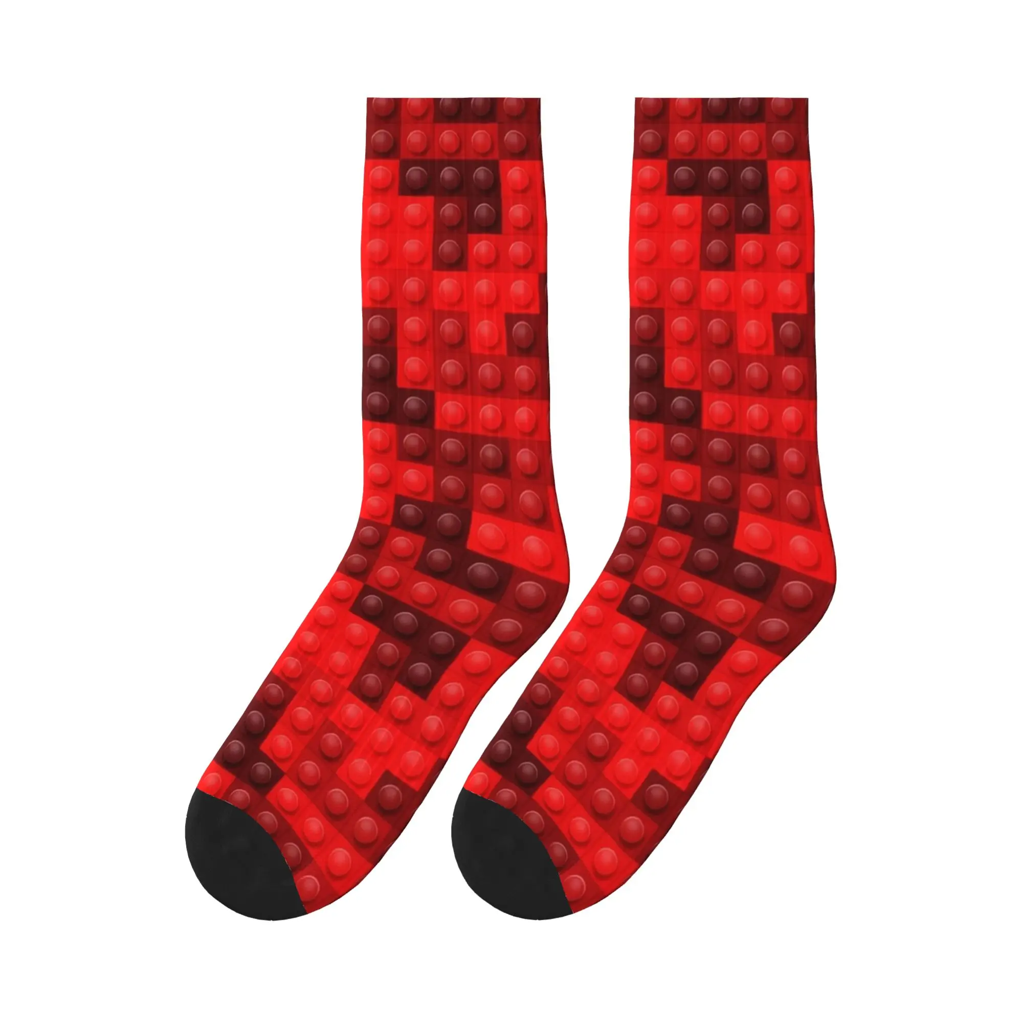 Couple Socks Red Gradient Building Blocks Pattern Stockings Spring Gothic Warm Soft Socks Graphic Outdoor Sports Anti Skid Socks