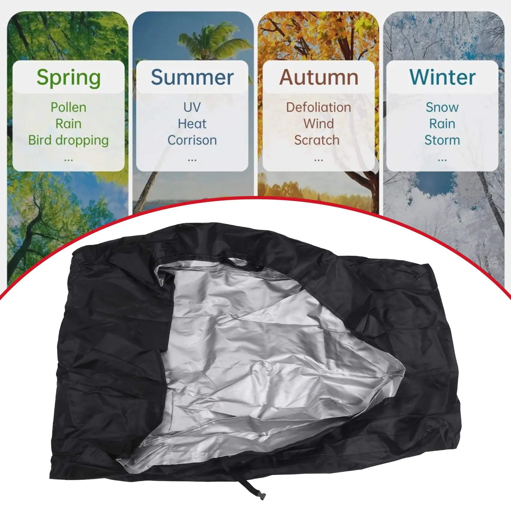 F-T 193X63.5X112cm Black Universal Waterproof Lawn Mower Rain Cover Garden Overall Size Drawstring Weather Protection