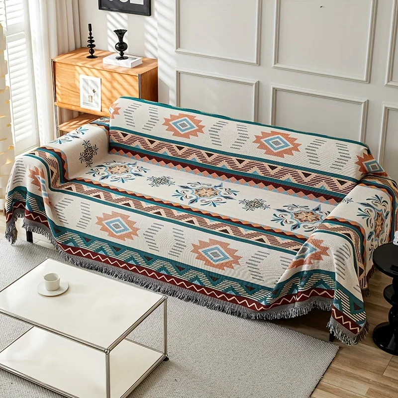 1pc Ethnic Sofa Cover Dustproof Sofa Blanket Four Seasons Universal Double Face Usable Pet Friendly Living Room Home Decor