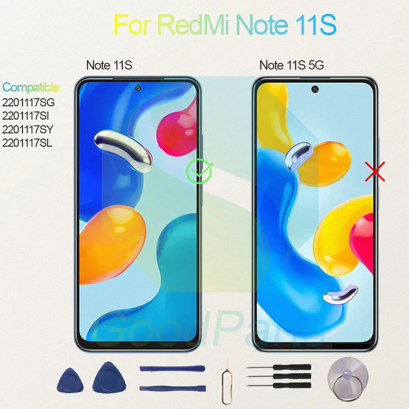 Test Before Ship For RedMi Note 11S Display Touch Screen Digitizer Panel Assembly Lcd Screen 2201117SG/SI/SY/SL Note 11S Screen