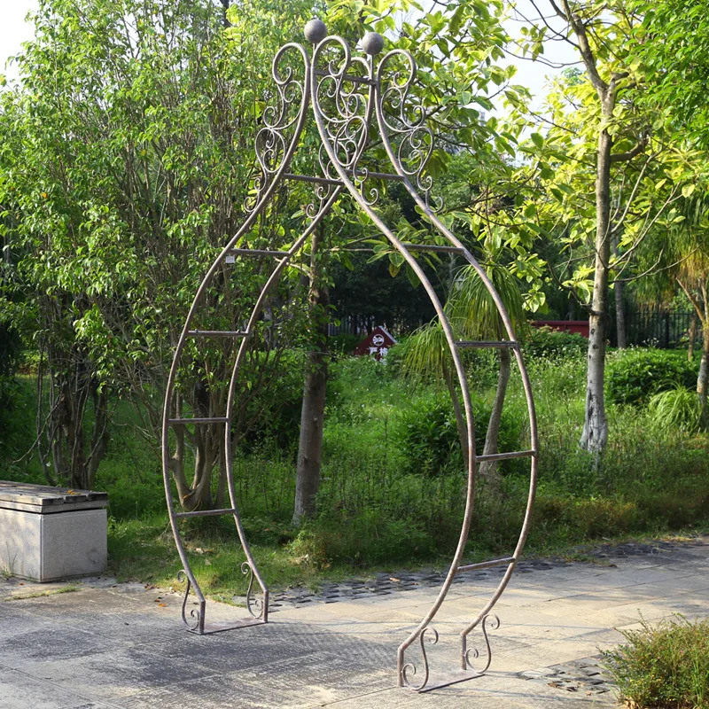 Retro old wrought iron rose arch flower stand outdoor garden courtyard door flower climbing vine stand bracket