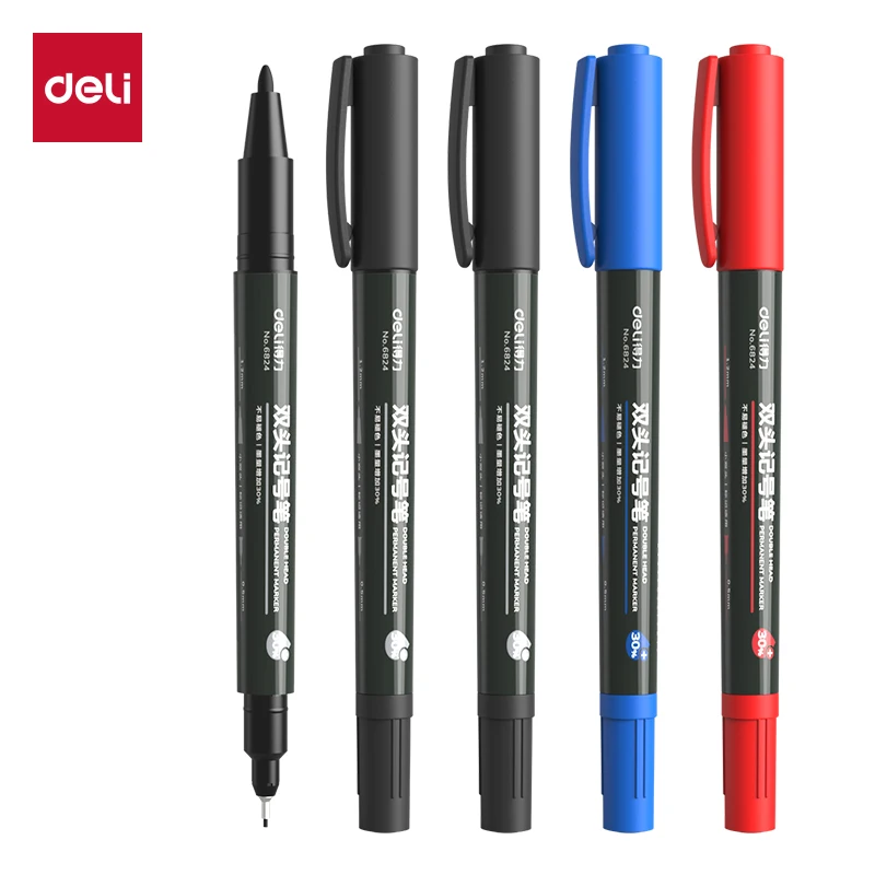 Deli Dual-Headed Marker Pen Red Blue Black Oil-Based Painting Hook Pen for Logistics & Express Delivery Industry Stationery Supp