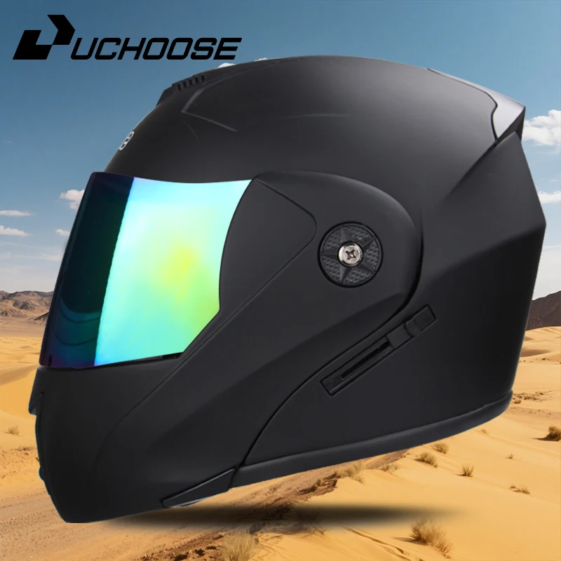 

UCHOOSE New Motorcycle helmet full face racing with Double sun visor Women man flip up Double lens DOT