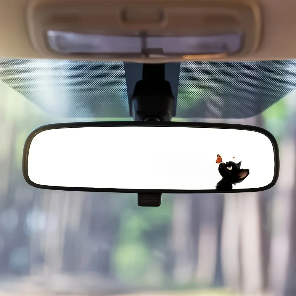 4pcs Cute Black Cat Orange Butterfly Waterproof Vinyl Sticker Decal for Car Rearview Mirror Phone Wall Christmas Gift Decor