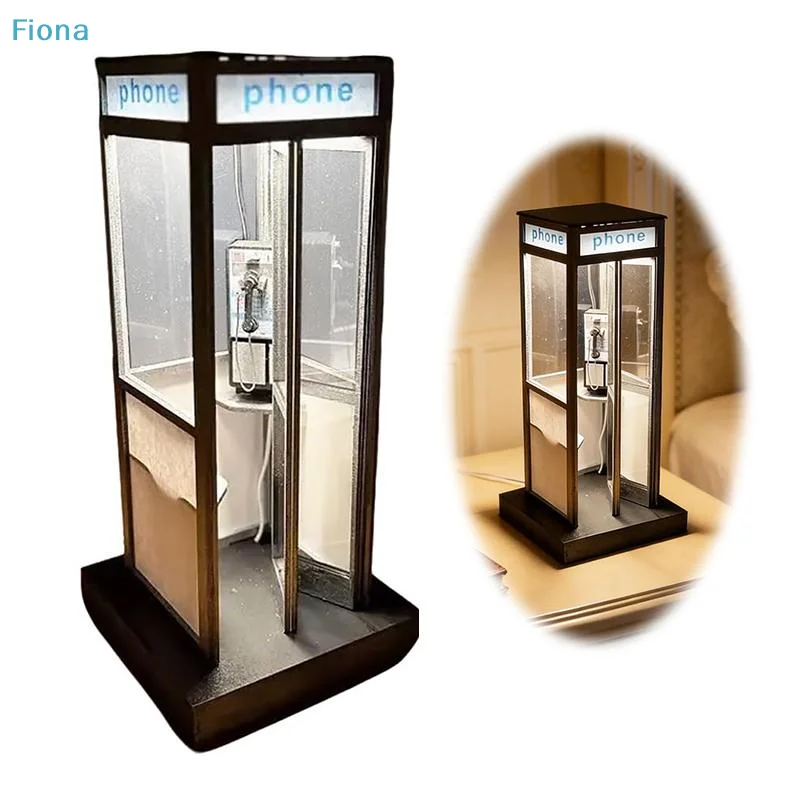 ♬ Vintage Hohe Telefonzellen-Lampe, Klassische Telefonzellen-Tischlampe mit Warmem LED-Licht, Telefonzellen-Dekorative Nachtbeleuchtung