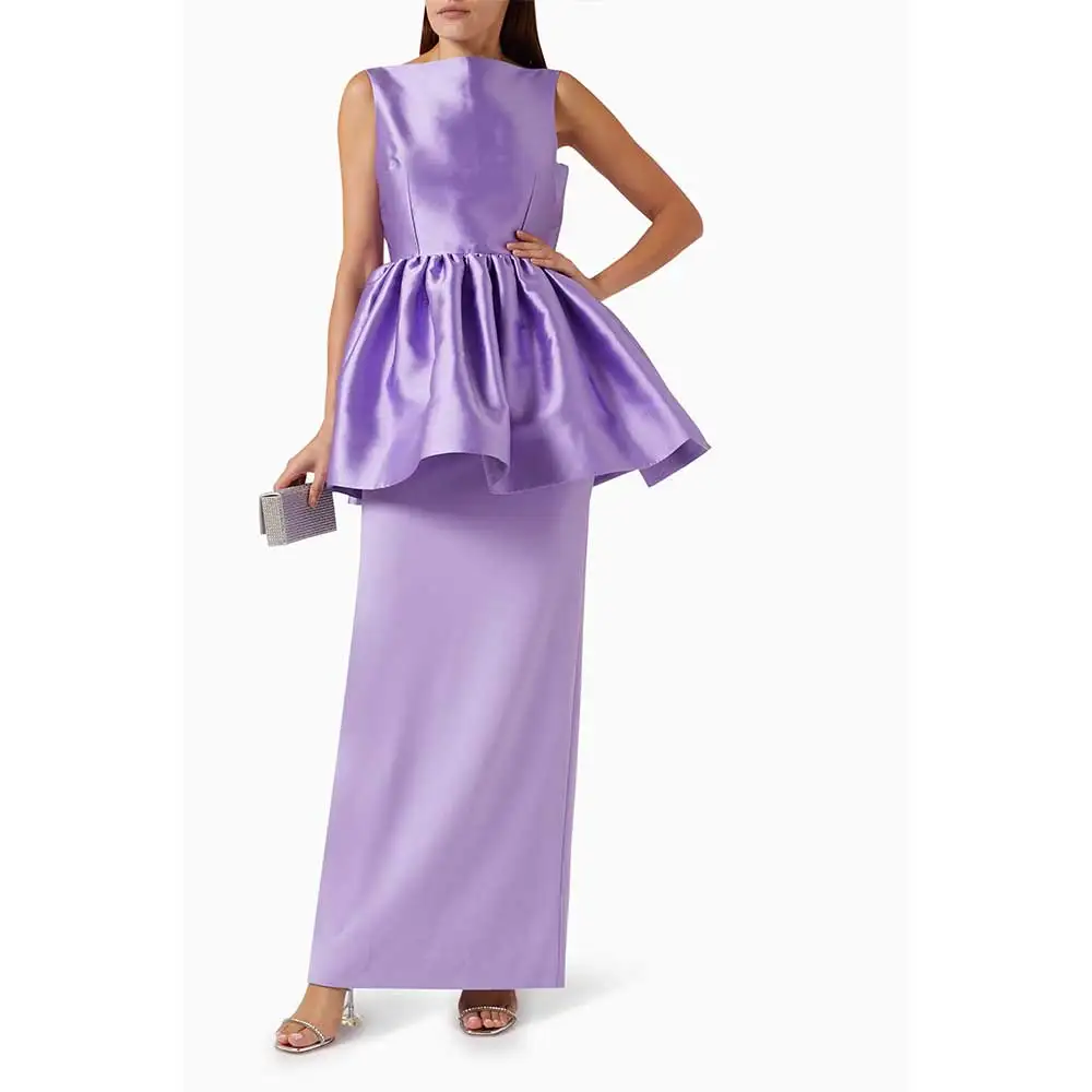 YUNLAN Arabian Lilac Mermaid Evening Gown Ruffled Cape 2024 Luxurious Dubai Sleeveless Women's Wedding Formal Party Mom Dress