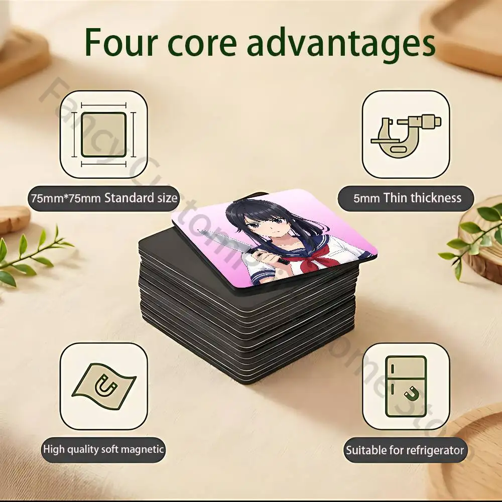 Ayano Aishi Y-Yandere Simulator Fridge Freezer Refrigerator Magnets Metal Cabinet Dimensions 75x75mm Magnetic Sticker Cover Home