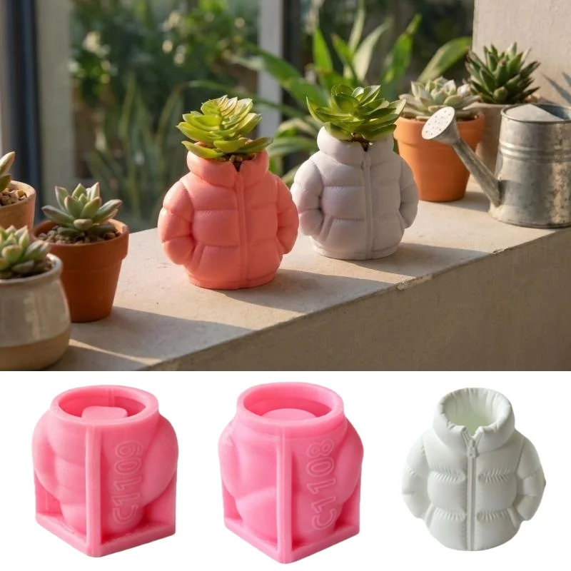 

Concrete Pen Holder Storage Silicone Mold 3D Down Jacket Hoodie Cement Succulent Pot Aromatherapy Container Gypsum Resin Molds