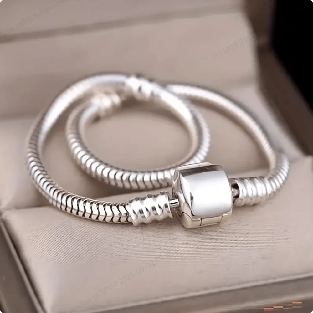 

925 Sterling Silver Exquisite Soft and Smooth Snake Bone Bracelet for Women, Stylish Party and Wedding Jewelry Accessories