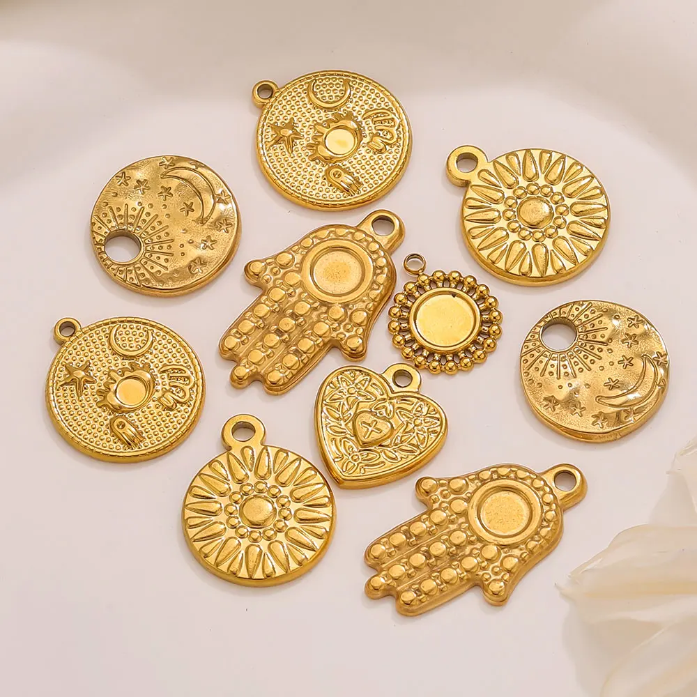 

5pcs Stainless Steel Charms Golden Heart Moon Pendant Accessories DIY Women's Jewelry Earring Necklace Bracelet Making Materials