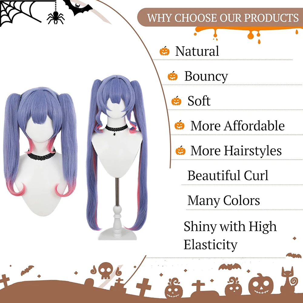 عالية الجودة أنيمي ميكو أرنب هول تأثيري الشعر الاصطناعية الأزرق والوردي التدرج انفصال ذيل حصان هالوين شعر مستعار للحفلات اليومية