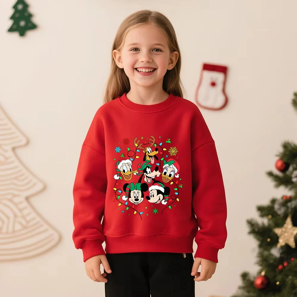 ديزني ميكي والأصدقاء عيد ميلاد سعيد الأسرة مطابقة وتتسابق Crewneck البلوز البلوز فضفاضة تناسب مريح أنيق خريف شتاء #3