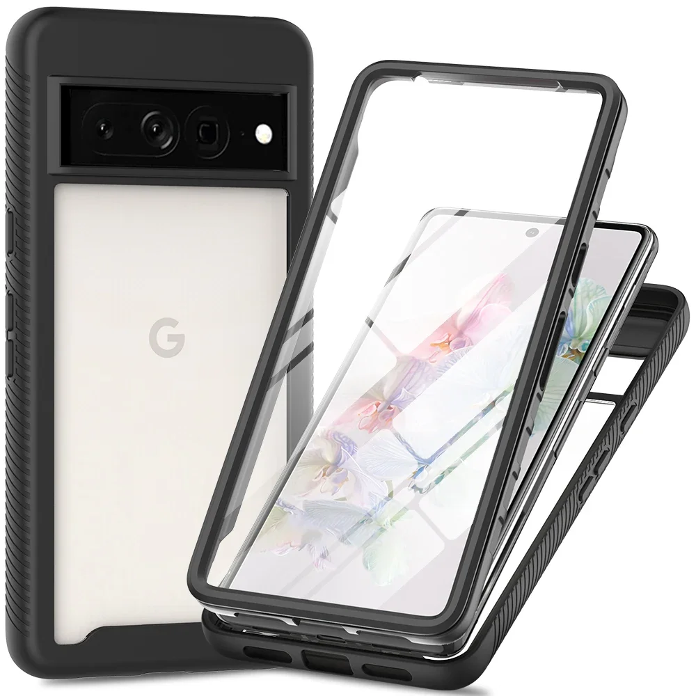 Hybrid TPU/PC Case for Google Pixel 8 Pro 8Pro / Pixel 7 Pro 7Pro with Front Screen 360 Protector Shockproof Crystal Clear Cover