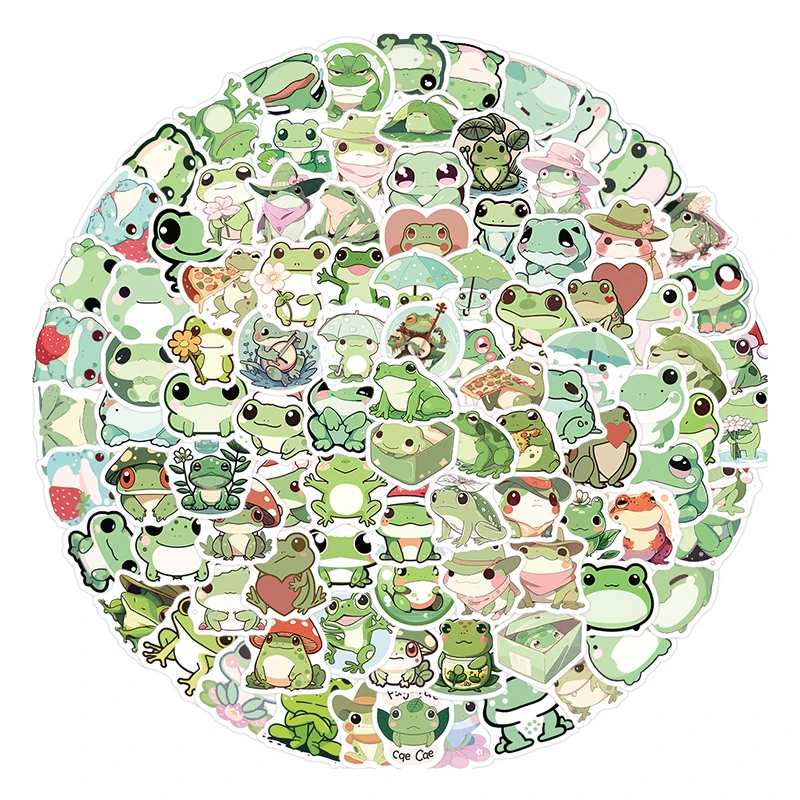 100 Sheets Cute Animal Frog Cartoon Stickers Decals Skateboard Laptop Notebook Phone Suitcase Decoration Sticker Kids Toy