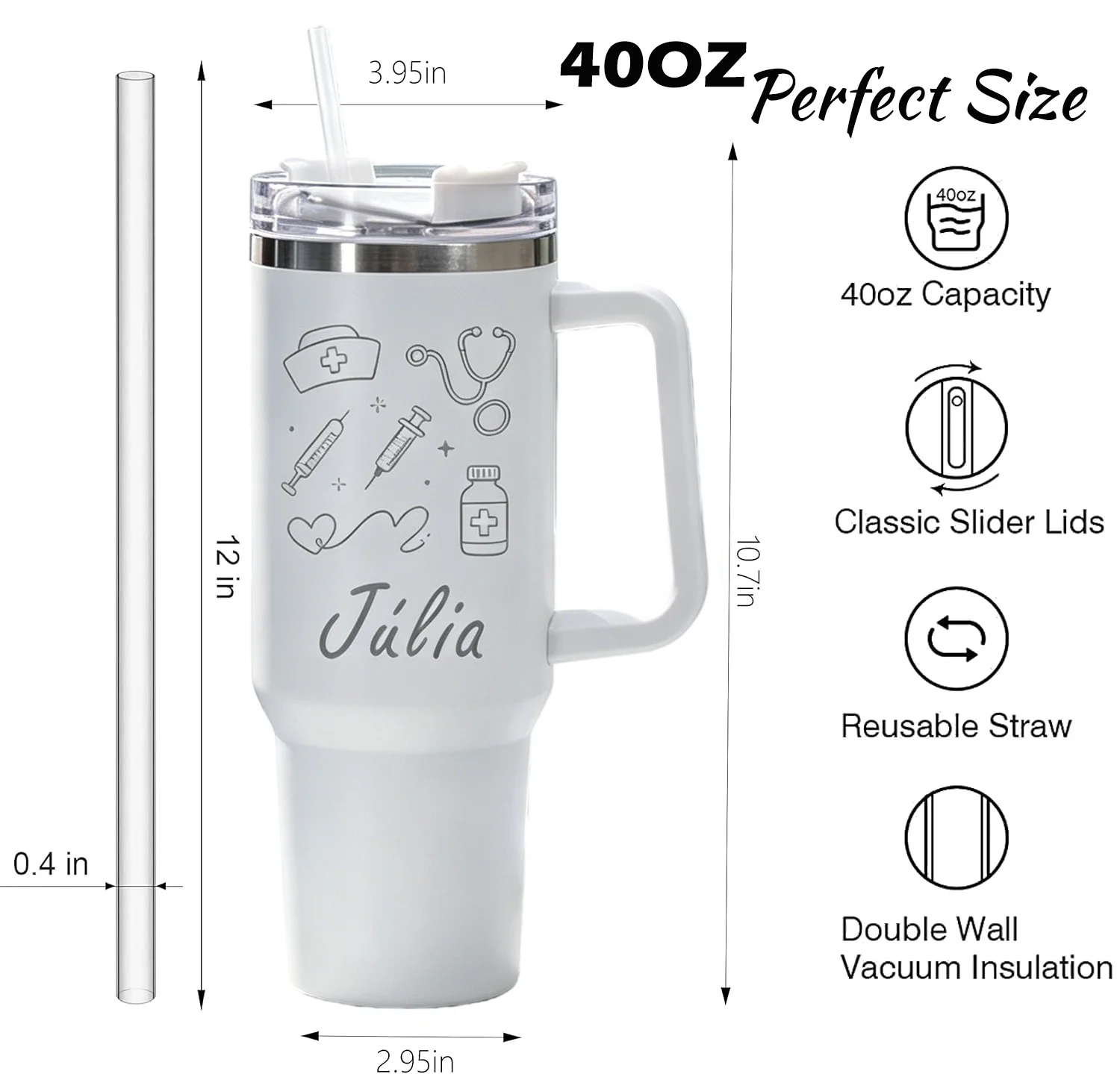 40oz Custom Stainless Steel Ice Cup, Birthday & Nurse's Day Gift for Doctors & Nurses, Great for Daily Commute, Travel & Outdoor