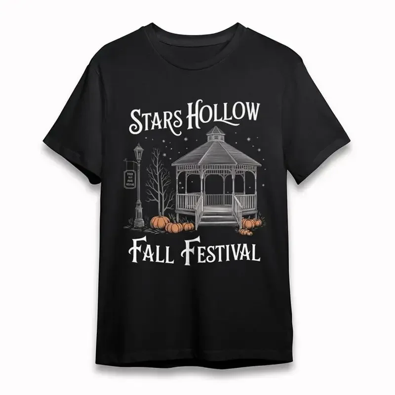 Women'S Fashion T Shirt Autumn Pavilion Pumpkins Short Soft Cotton Black