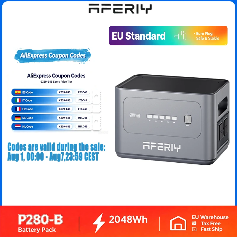 Pacco batteria di espansione AFERIY-P280B, 2024 Wh, ricarica ad alta efficienza, adatto solo per l'uso su macchine P280, aumenta la capacità per incrementare l'efficienza e la potenza.