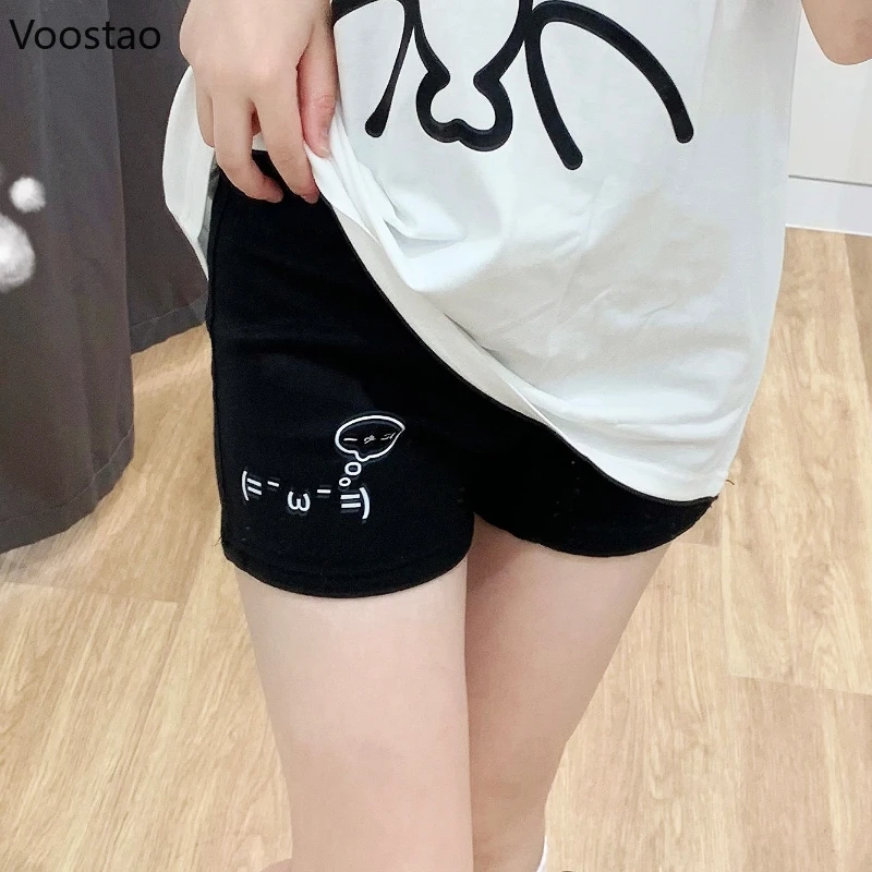 Japanese Harajuku Cotton Shorts Summer Women Casual Cute Print Black Short Pants Korean Girls Kawaii Fashion Y2k Bottoms 2024