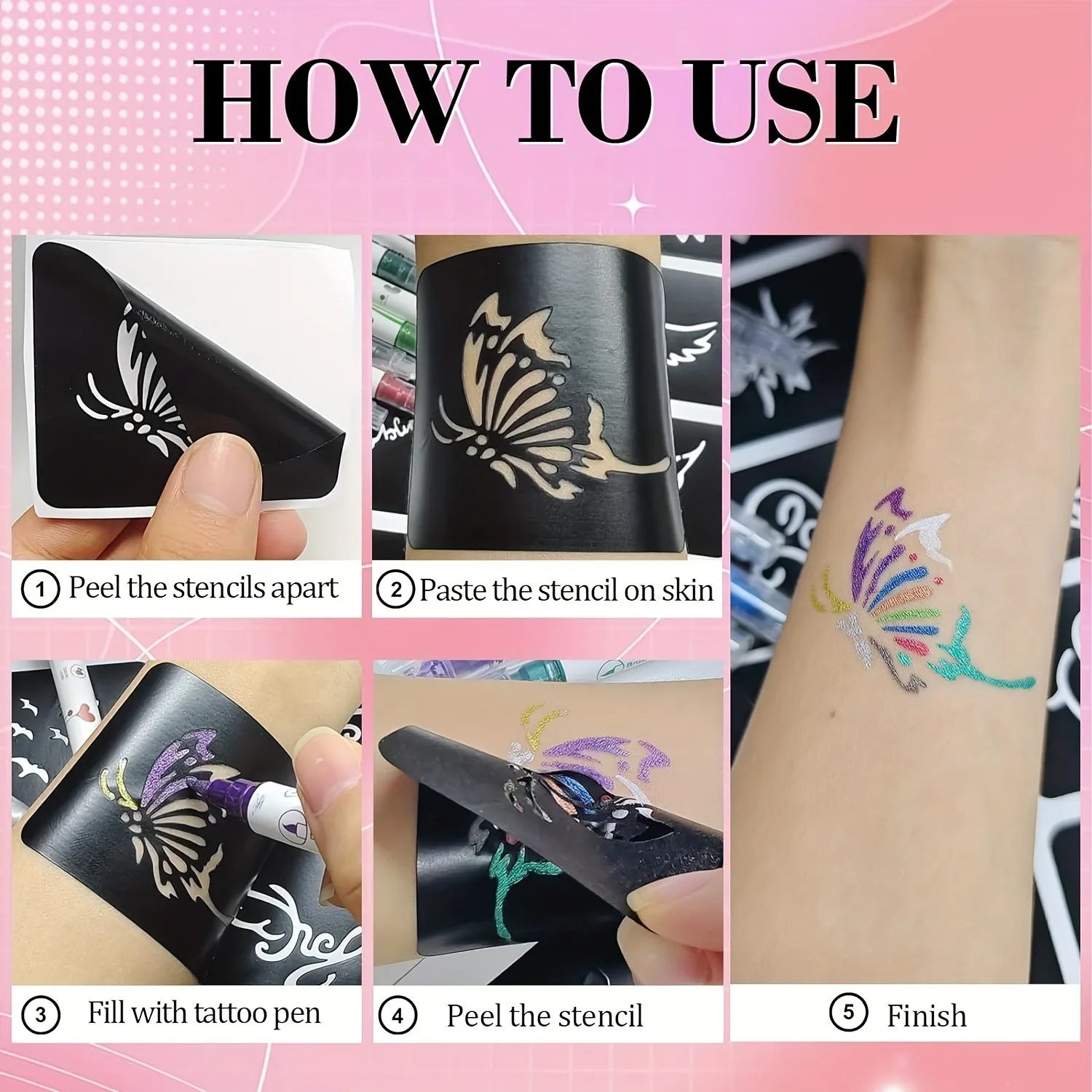 Temporary Tattoo Pen with Tattoo Templates Set,Body and Facial Coloring Tattoo Marker for Temporary Body Art