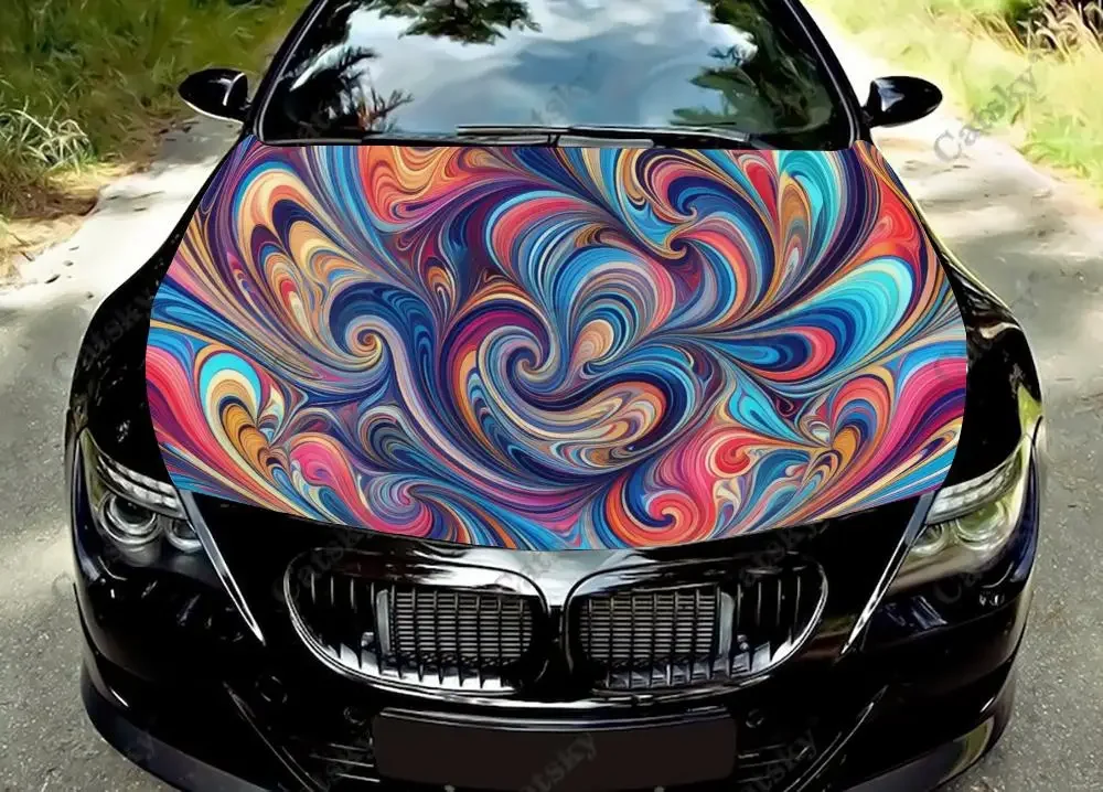 Psychedelic Swirl Pattern Car Hood Decal Stickers Wrap Vinyl Film Engine Cover Decals Sticker Car Hood Protective Film