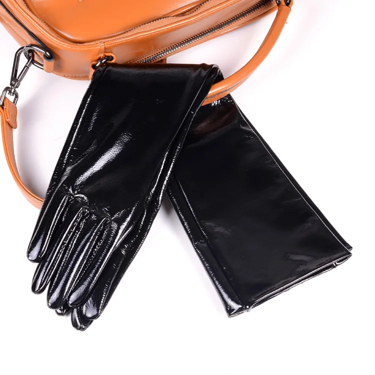 40 50 60 70 80cm Women's Ladies Real Patent Leather Shiny Black Overlength Party Evening Opera/Long Gloves