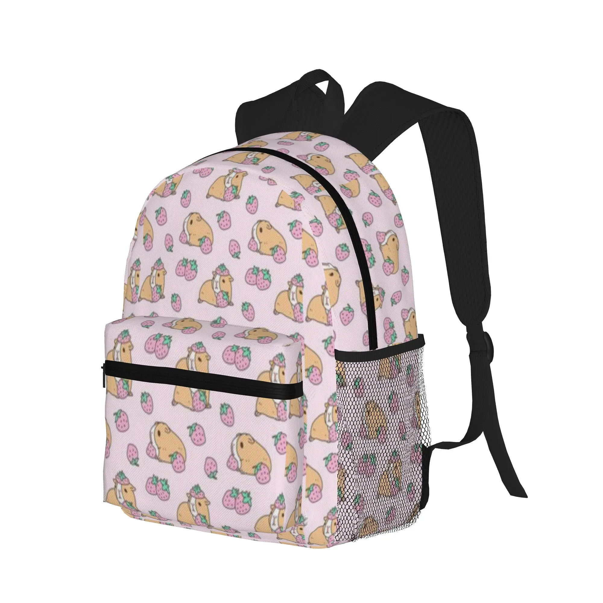 Pink Guinea Pig and Strawberry Pattern  Casual Backpack for Students and Adults Student