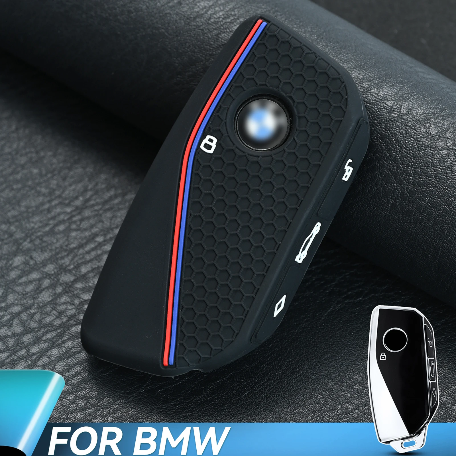 Remote Smart Car Key Fob Ring Holder Case Cover Protection 3 Button Silicone For BMW Ix XM I7 X7 5 3 2 7 Series 2022 2023 2024