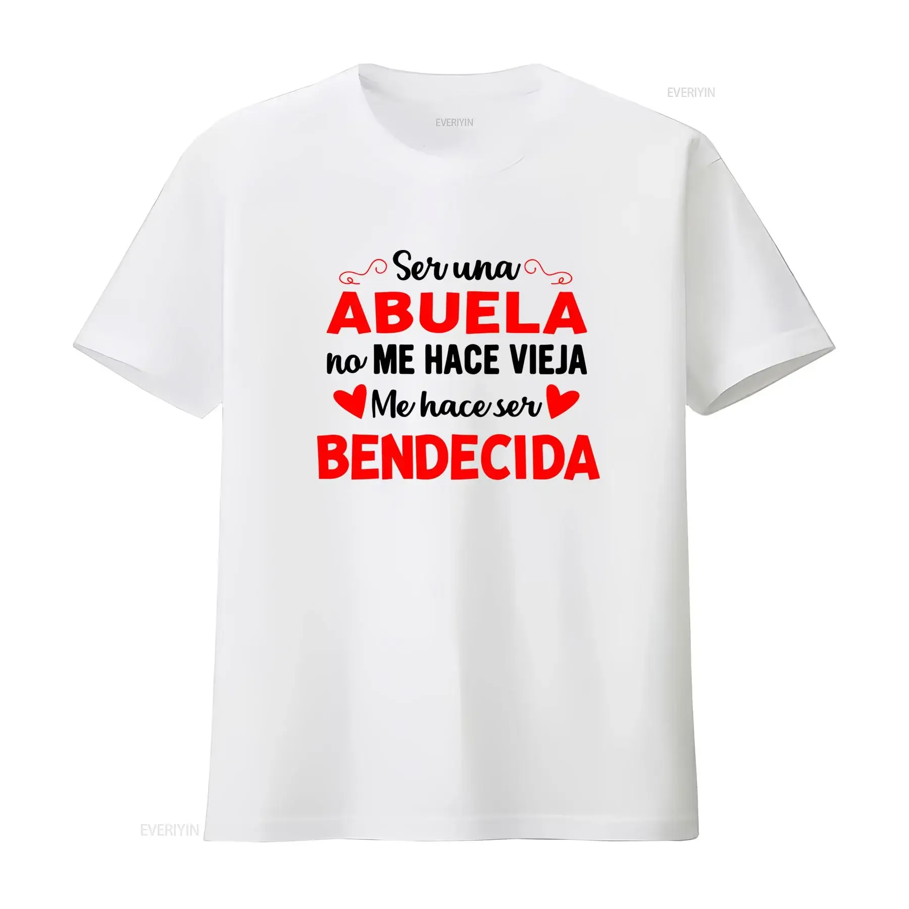 Camiseta de Mujer Soy Una Abuela No Me Hace Vieja Ser Bendecida Cuello Redondo Blanco con Letras Rojas Ligera para vintage