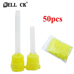 50Pcs/Pack Disposable Dental Mixing Tips Silicone Rubber Mixing Head 1:1 Dentistry Impression Nozzles Yellow Mixing Tubes