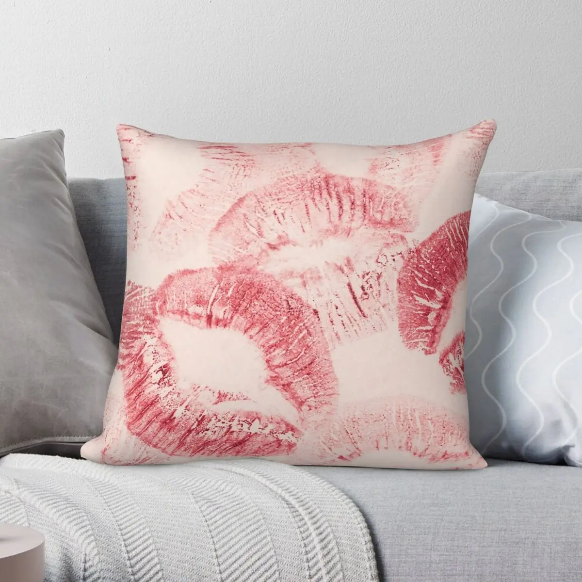 Lipstick Kisses Square Pillowcase Polyester Linen Velvet Pattern Zip Decorative Pillow Case Sofa Cushion Cover