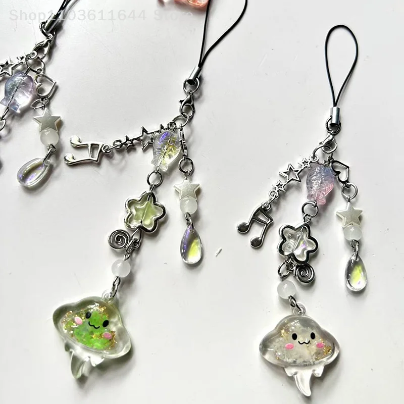 الإبداعية مضيئة قنديل البحر مطرز سلسلة هواتف الحبل Kawaii حقيبة قلادة حلية الحلو المفاتيح اكسسوارات للفتيات النساء