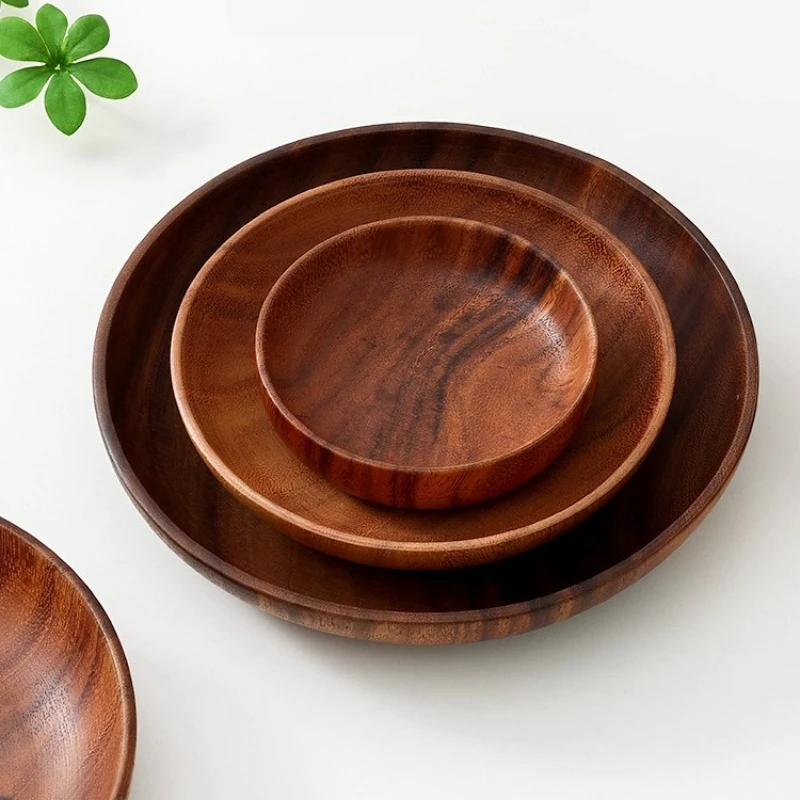 صينية خشب السنط، وعاء وطبق مستدير من الخشب الصلب للاستخدام المنزلي، طبق تقديم الكيك والحلوى، وعاء من الخشب الصلب #3