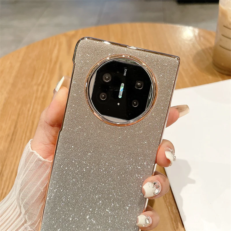 For Huawei Mate X5 X3 Case Fashion Electroplated Bling Glitter Shiny Wrist Strap Folding Shockproof Protective Hard Back Cover