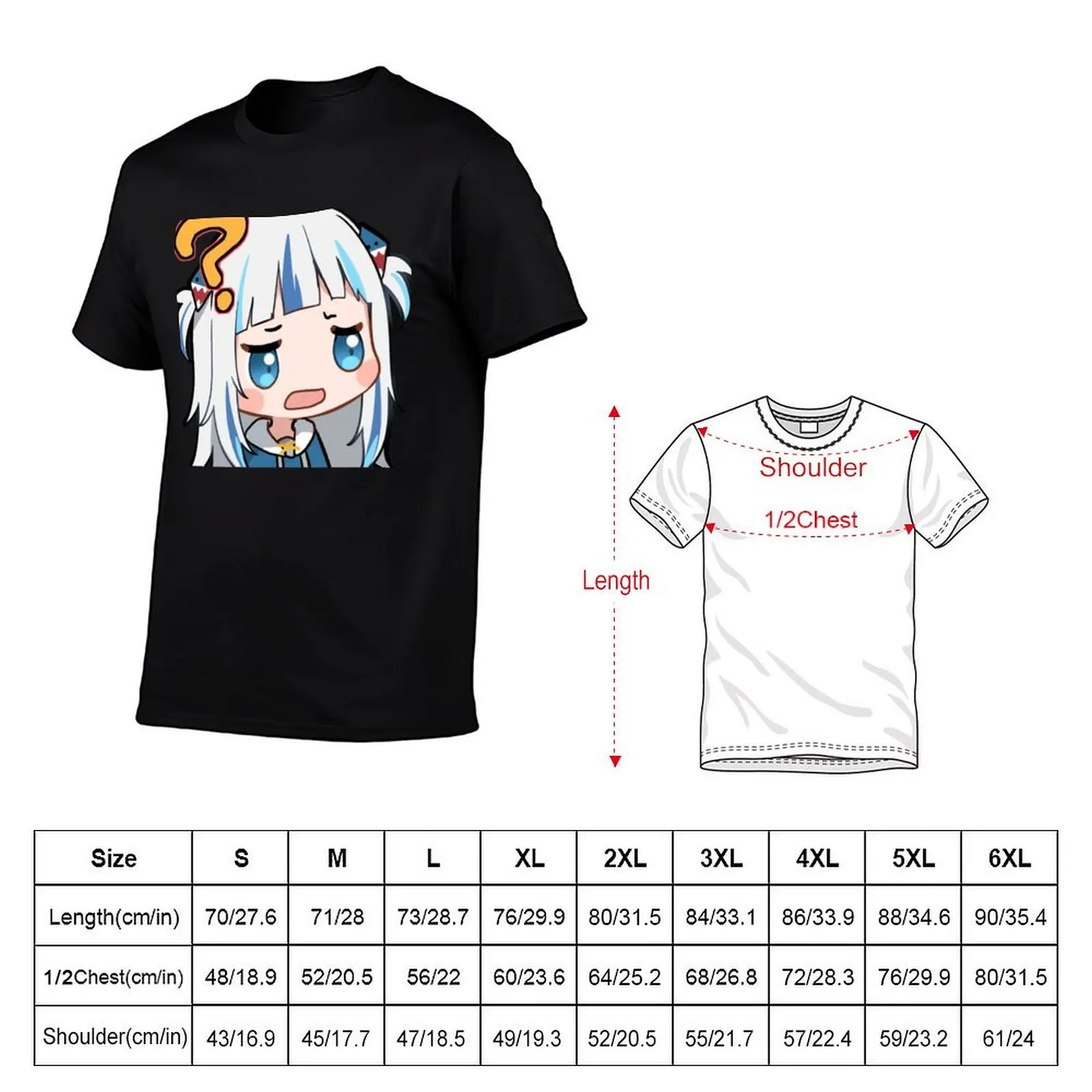 Gawr Gura Hololive Question Mark T-Shirt Big Size Loose Fit Tee Shirt