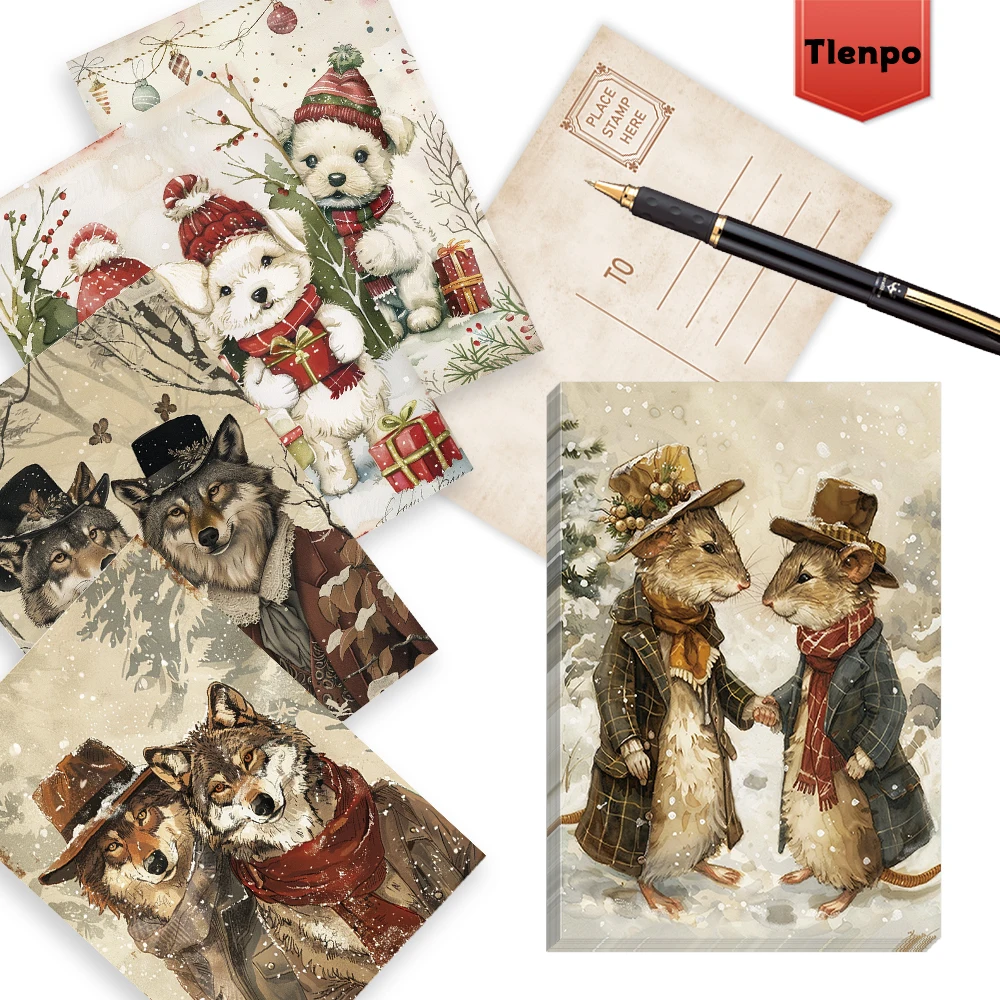 32-teiliges Weihnachts-Tier-Postkarten-Set, Hunde-/Katzen-Designs, perfektes Weihnachtsgeschenk für Studenten, hochwertiger Karton, Sammelkarte – Detail 6