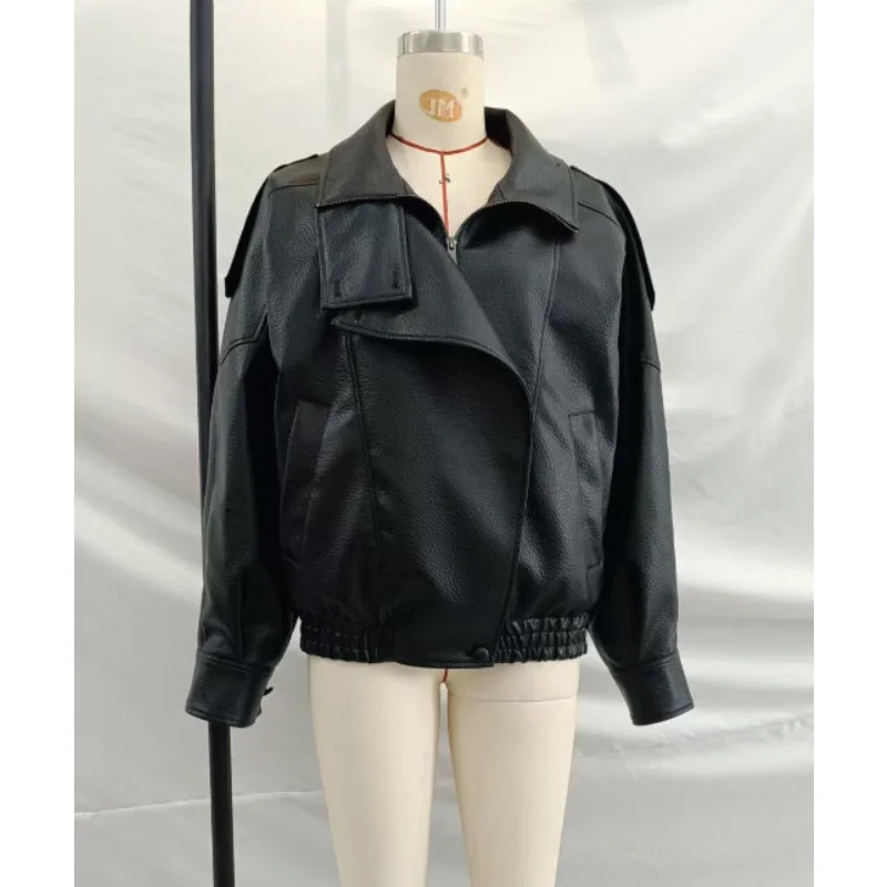 منتج ضرب وصل حديثًا لخريف وشتاء 2025: سترة دراجة نارية ذات طراز قصير مع ياقة واقفة وسترة جلدية