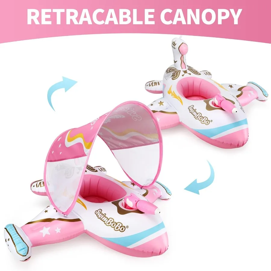 Flotador de piscina para niños pequeños, coche inflable, flotador de natación para bebés con dosel solar ajustable y asiento de seguridad, juguetes de piscina para mayores de 3 años