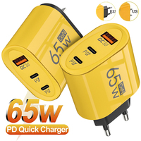 65W GaN 2PD+1USB Charger Fast Charging Quick Charger3.0 Charger for IPhone 16 15 Samsung Xiaomi Mobile Phone Adapter EU US Plug