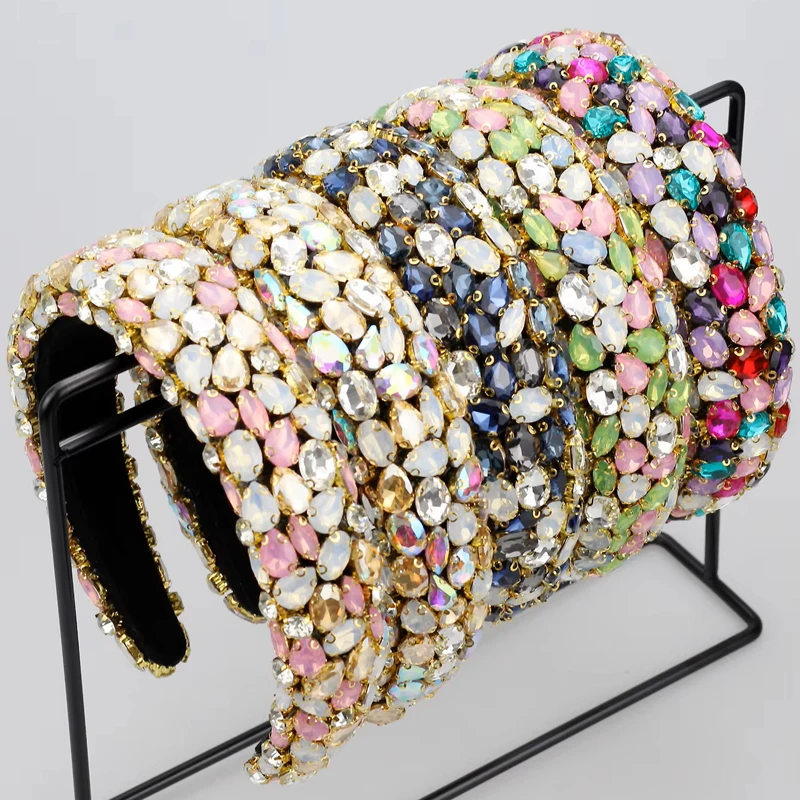 Frauen Süßigkeiten Farbe voller Strass Boho Haar bänder Luxus Diamante handgemachte Stirnbänder für Hochzeit Abschluss ball Haarschmuck
