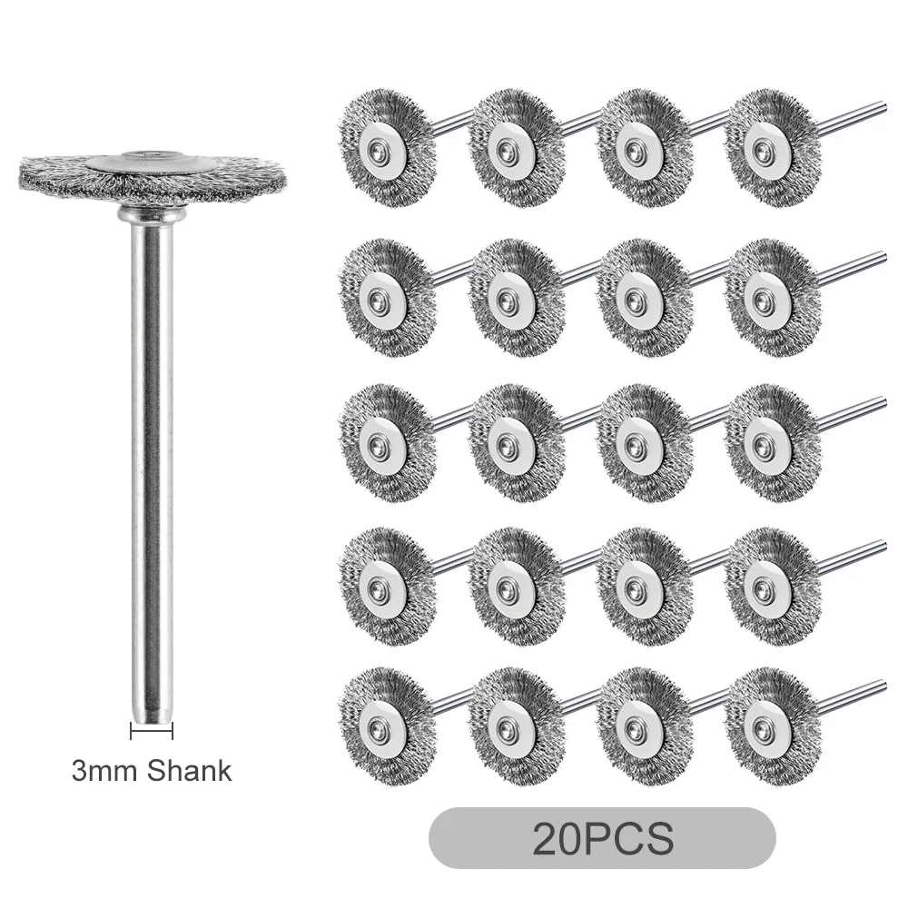 HAMPTON 10/20-teiliges Stahldraht-Radbürsten-Set, 3,0 mm Schaft, 22 mm, Metallrostentfernung, Polieren für Dremel-Drehwerkzeug, Zubehör – Detail 1