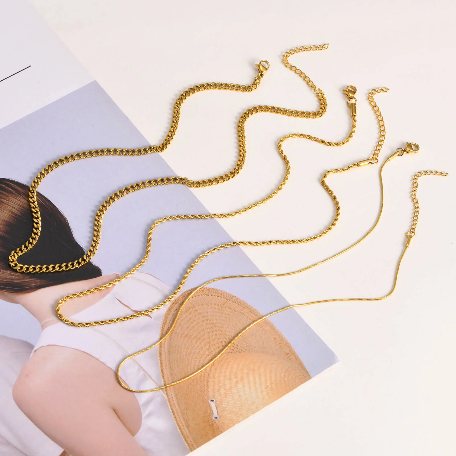 

3pcs Layered Chain Necklace Women, Rope Link Stakable Stainless Steel Set Jewelry Simple Girls Gifts