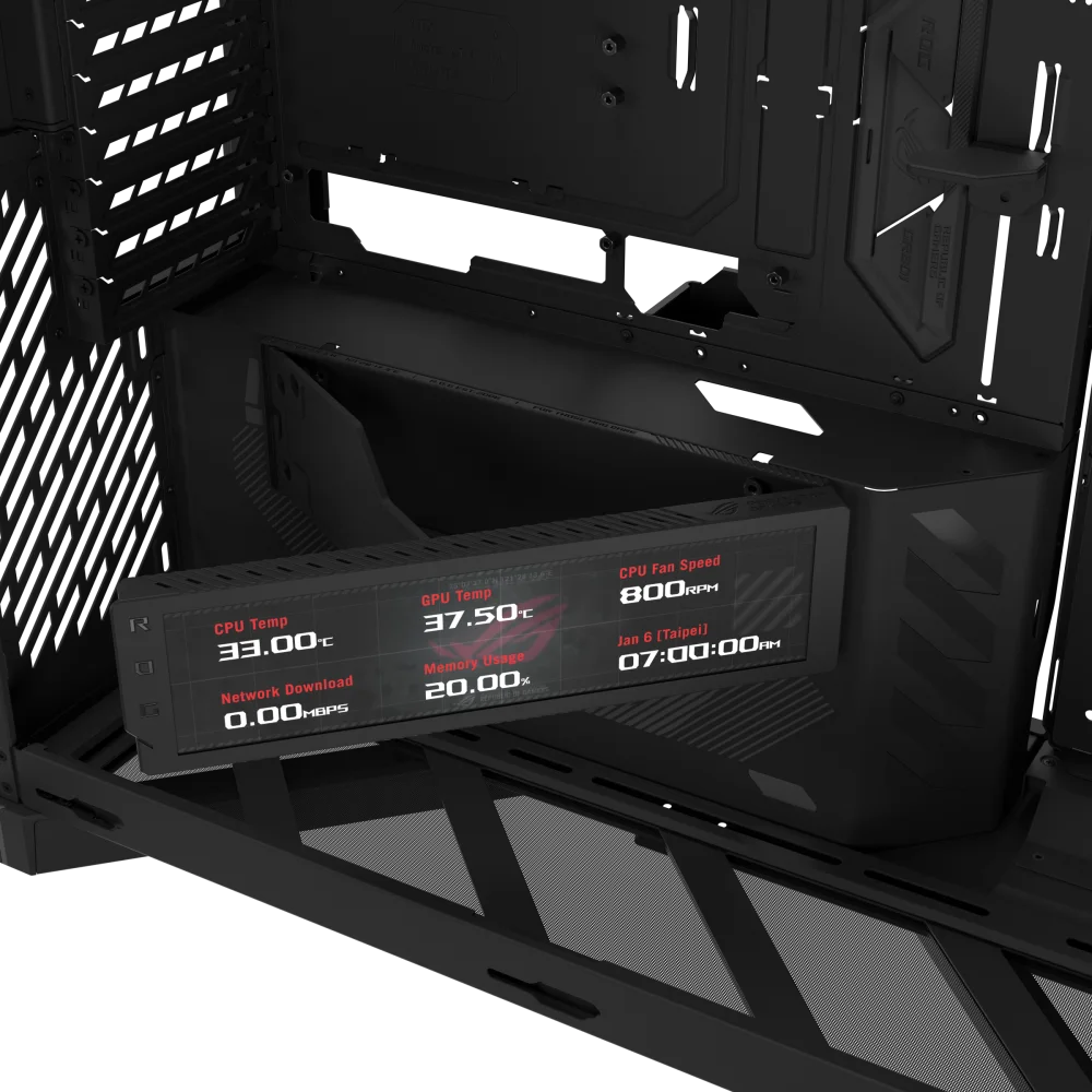 2026 New ROG Cronox GR801 EATX Full Tower Panoramic Case with 9.2-inch LCD case Screen Curved Tempered Glass Computer Chassis
