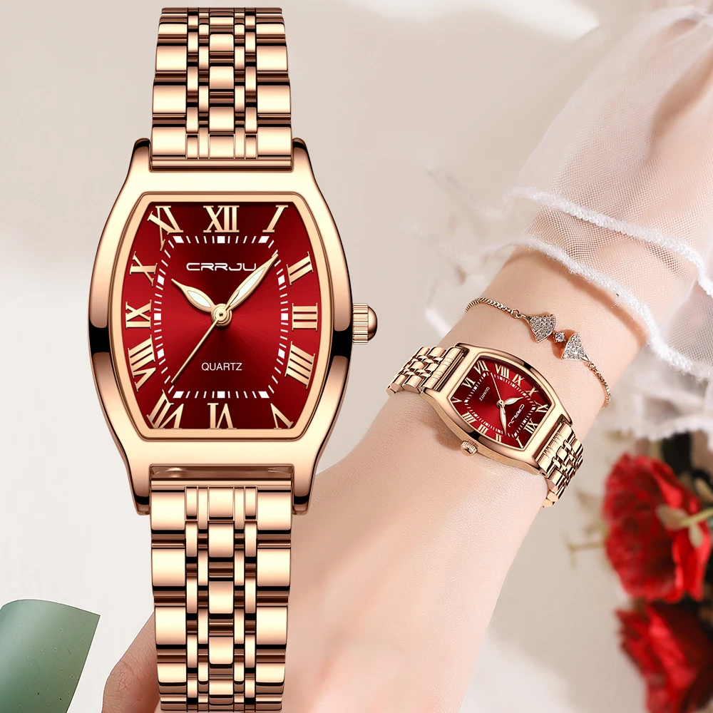 CRRJU Ladies Waterproof Quartz Watch Stainless Steel Dress Bracelet Wristwatch Women's Square Relogio Feminin