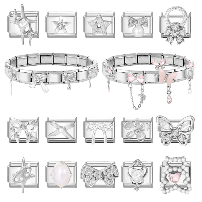 Y2K Elegant Original Design Butterfly Stars Pendant Italian Charm Links Fit 9mm Stainless Steel Bracelet Women DIY Making Gifts