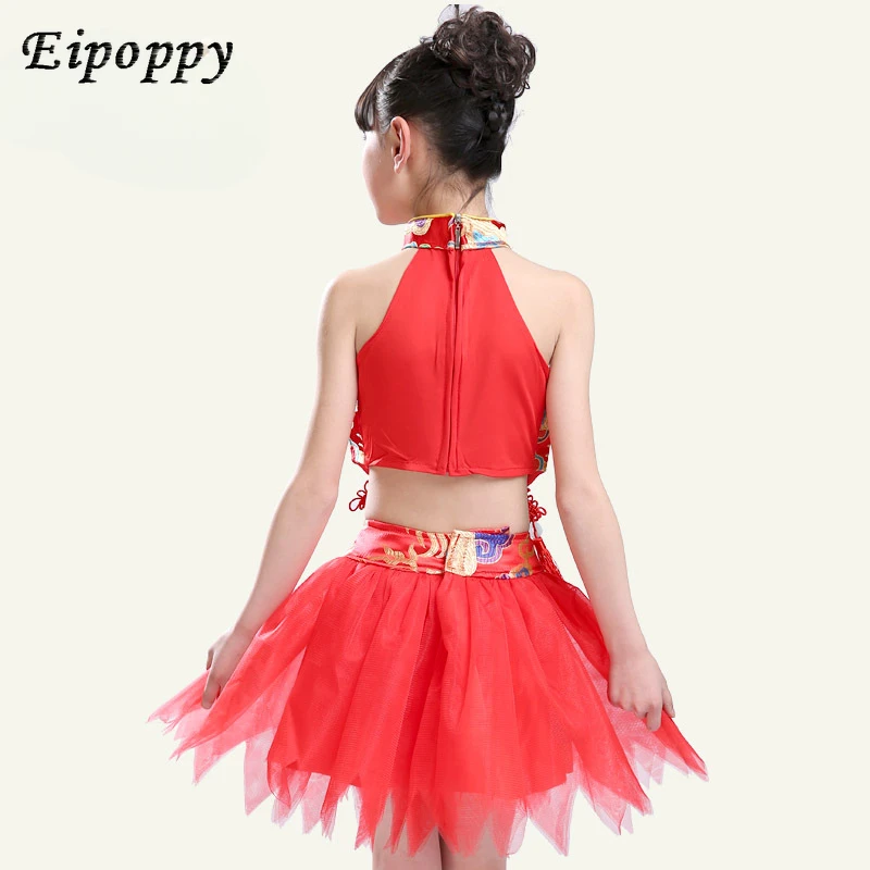 子供のための中国の漫画のスタイルのコスチューム、ベール付きのエプロンドレス、民俗ダンス、男の子と女の子のためのカンフーの服