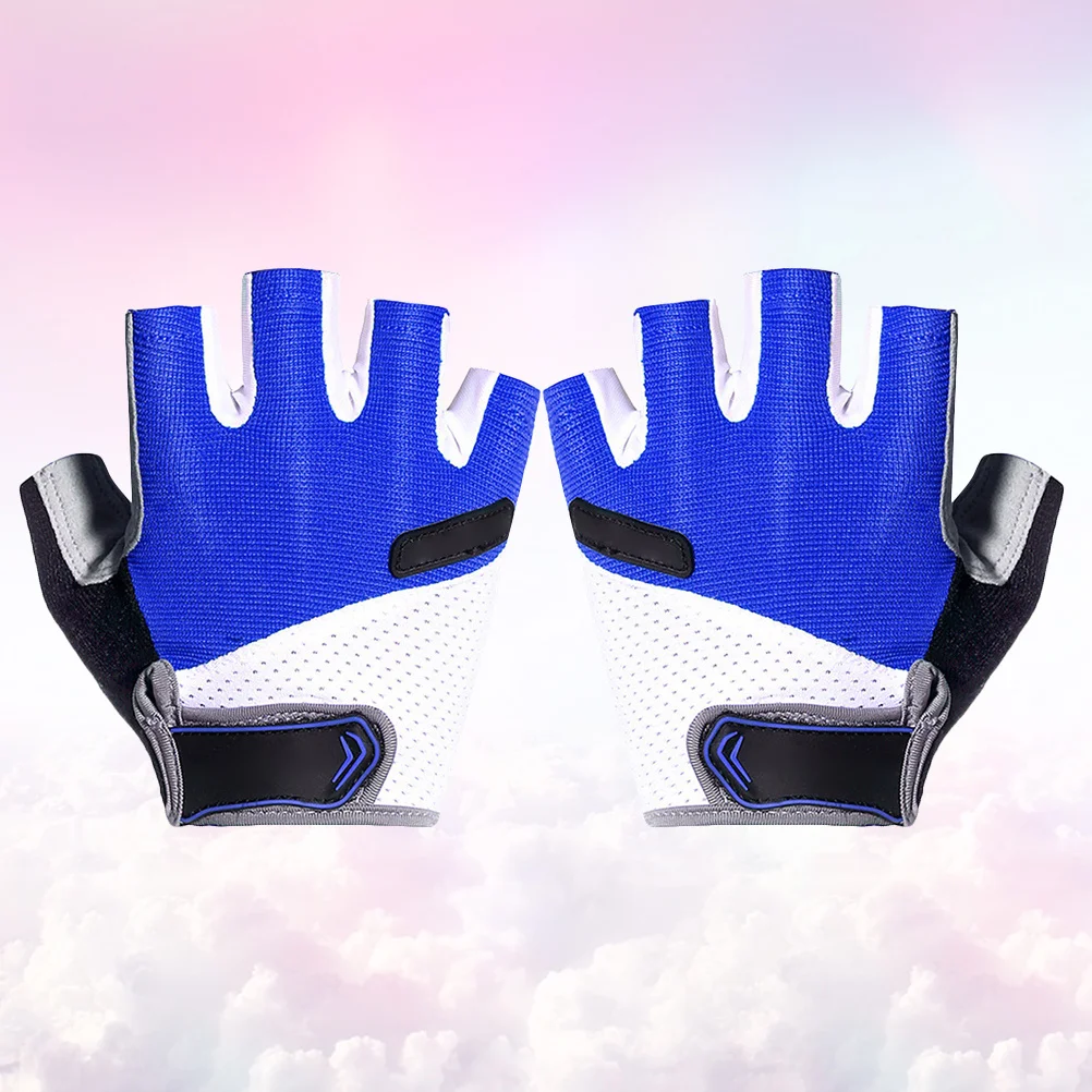 1Pair Unisex Breathable Skid Resistance Half Finger Gloves Blue M Size for Riding Jogging Fishing Hiking and Other Sports