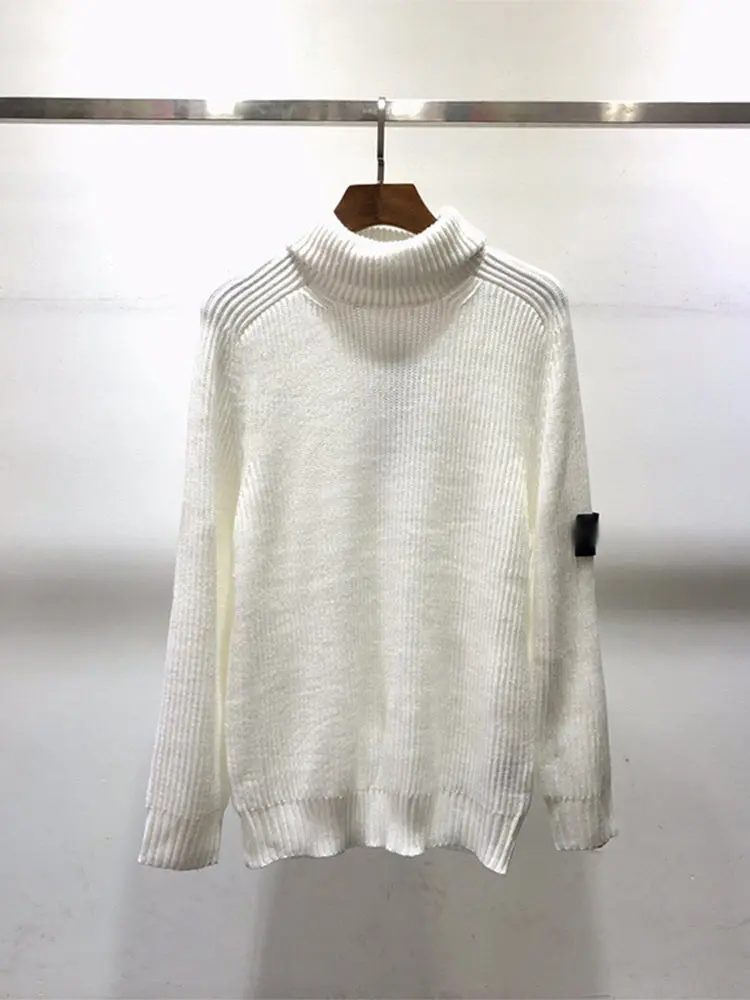 Autumn Winter New Solid Color High Neck Knitted Sweater Men\'s Fashion Simple Versatile Pullover Casual Retro Loose Knitwear